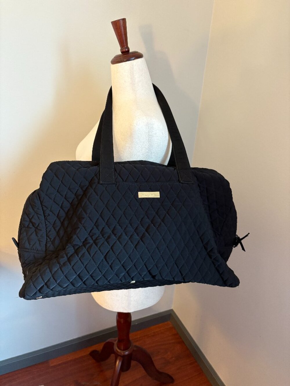 Vera Bradley Black Quilted Weekender Travel Bag Large Duffel Carry On Tote